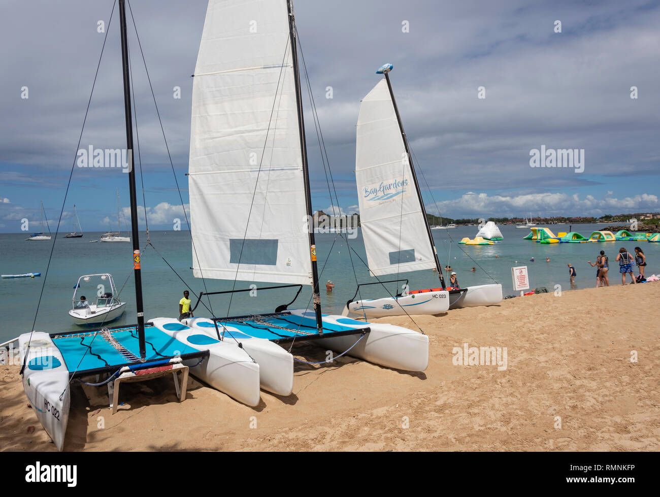 Catamarans on beach, Reduit Beach, Rodney Bay, Gros Islet Quarter