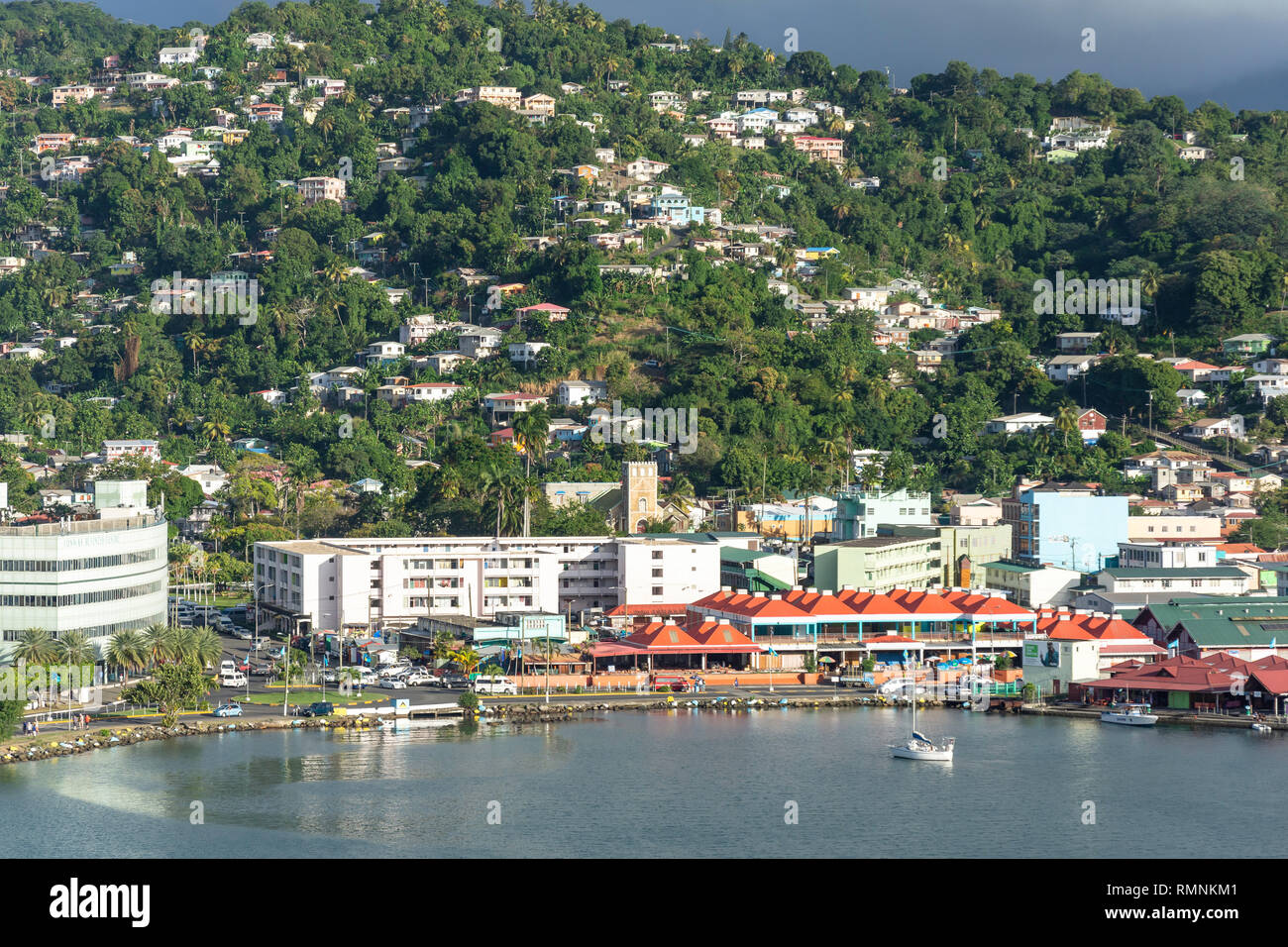 Aerial view of city centre, Castries, Saint Lucia, Lesser Antilles, Caribbean Stock Photo