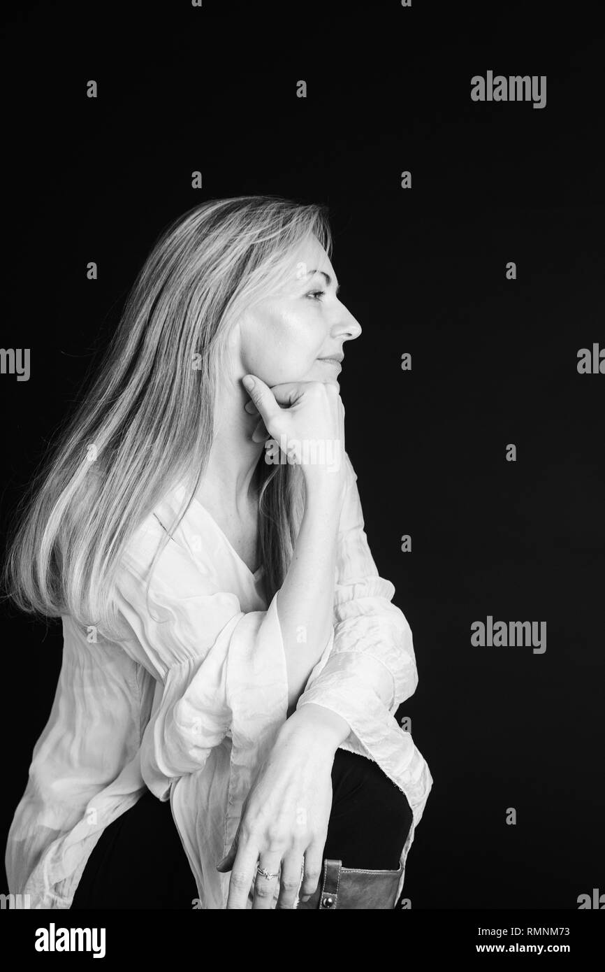 Mature woman side view Black and White Stock Photos & Images - Alamy