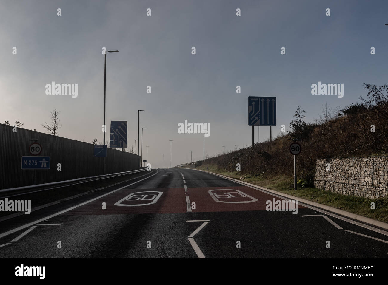 an empty UK motorway slip lane Stock Photo