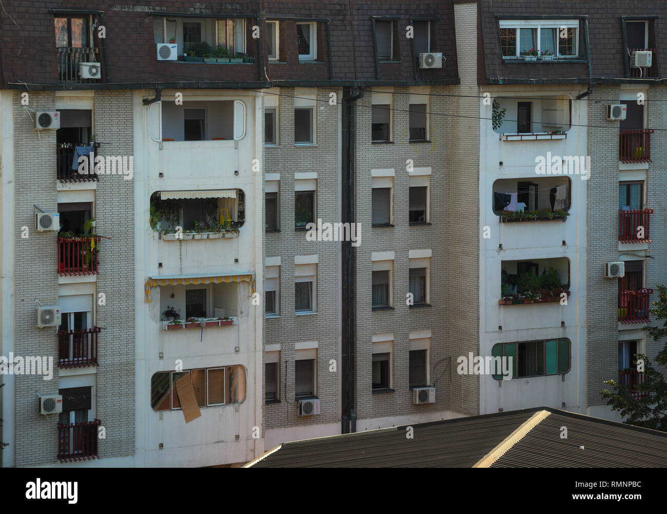 View from balcony on apartment building district Stock Photo
