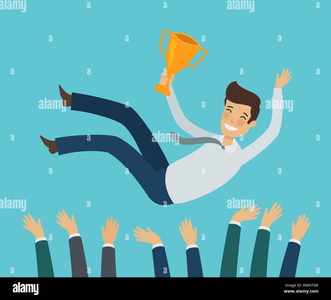 Group of business people or team tossing in the air winner. Vector illustration Stock Vector