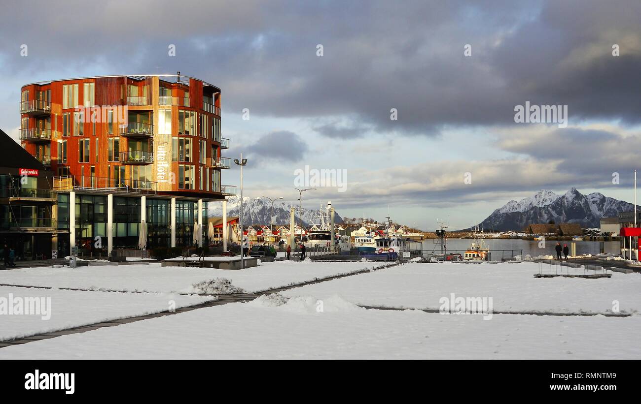 Arctic town, mountains, harbour, Nprway Stock Photo