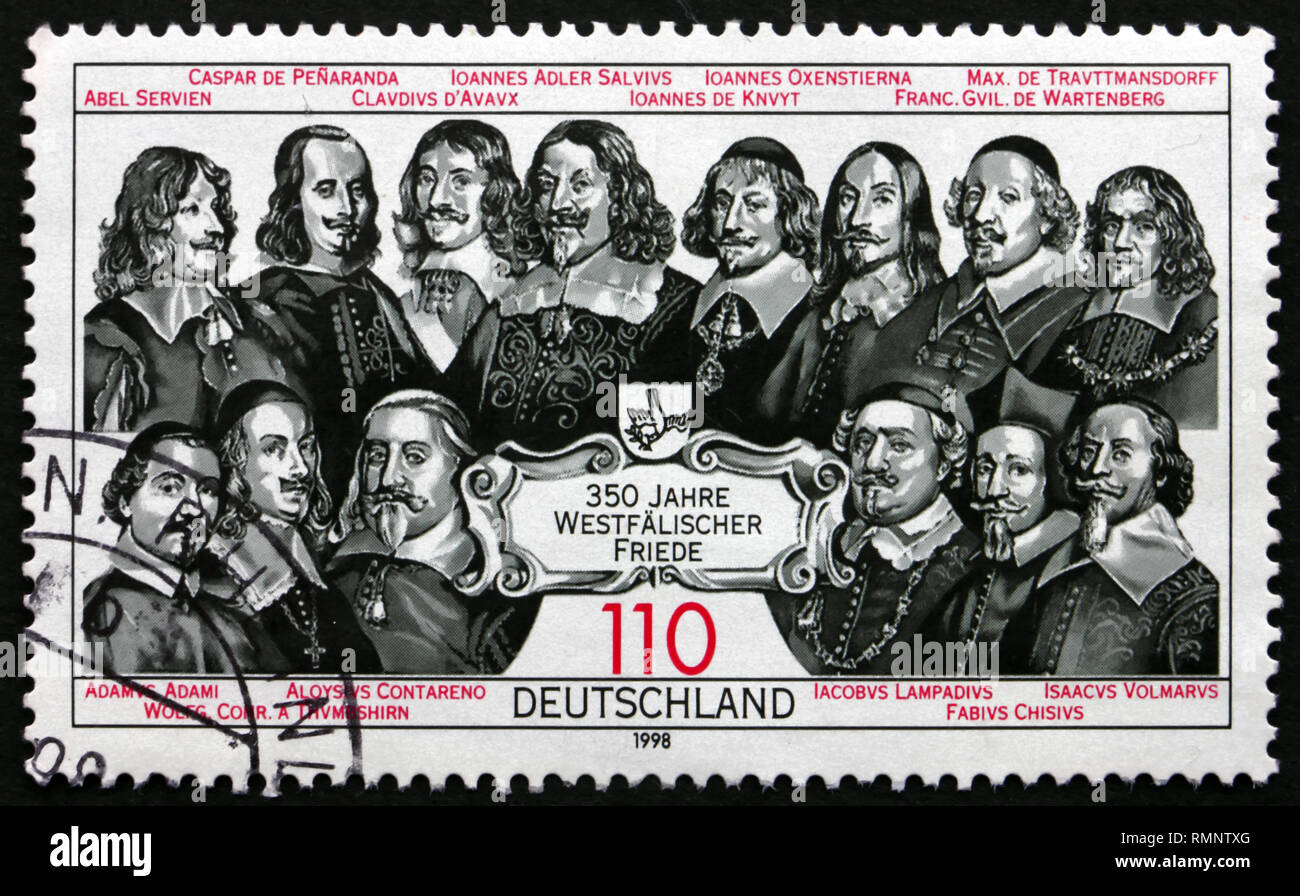 GERMANY - CIRCA 1998: a stamp printed in the Germany shows Peace of Westphalia, End of Thirty Years' War, 350th Anniversary, circa 1998 Stock Photo