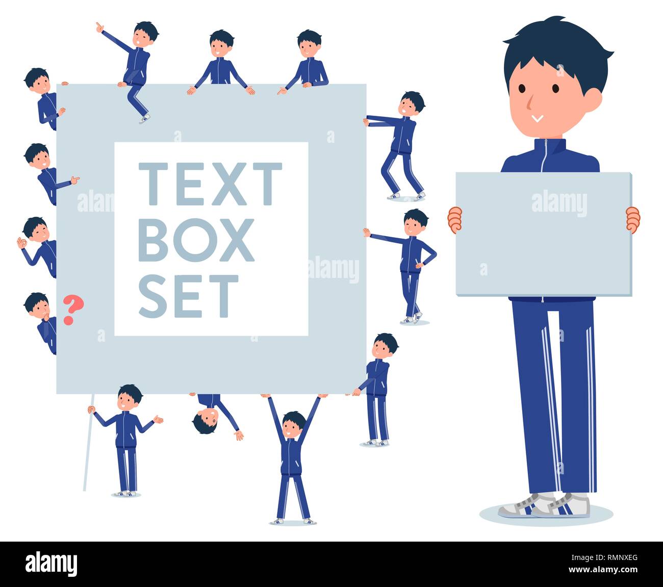 A set of school boy in sportswear with a message board.Since each is divided, you can move it freely.It's vector art so it's easy to edit. Stock Vector