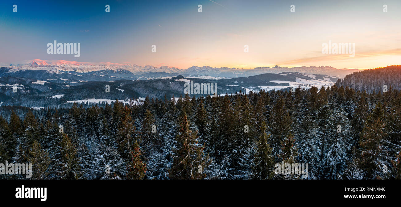 winter sunset in the Bernese Alps Stock Photo