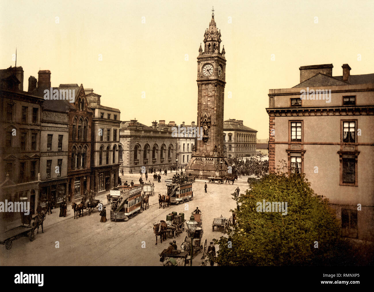 photomechanical print of high street and the albert memorial clock in