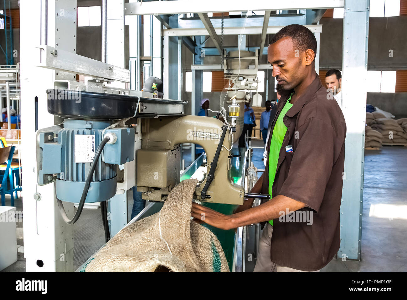 Addis Ababa, Ethiopia January 30 2014 Raw Coffee Bean sorting and