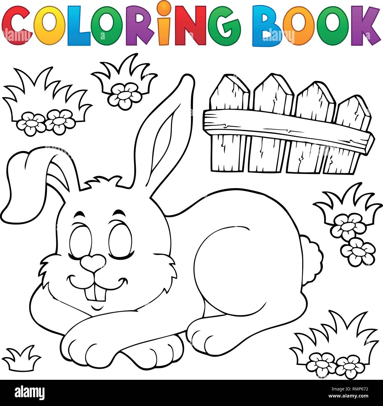 Coloring book sleeping bunny theme 1 - eps10 vector illustration. Stock Vector