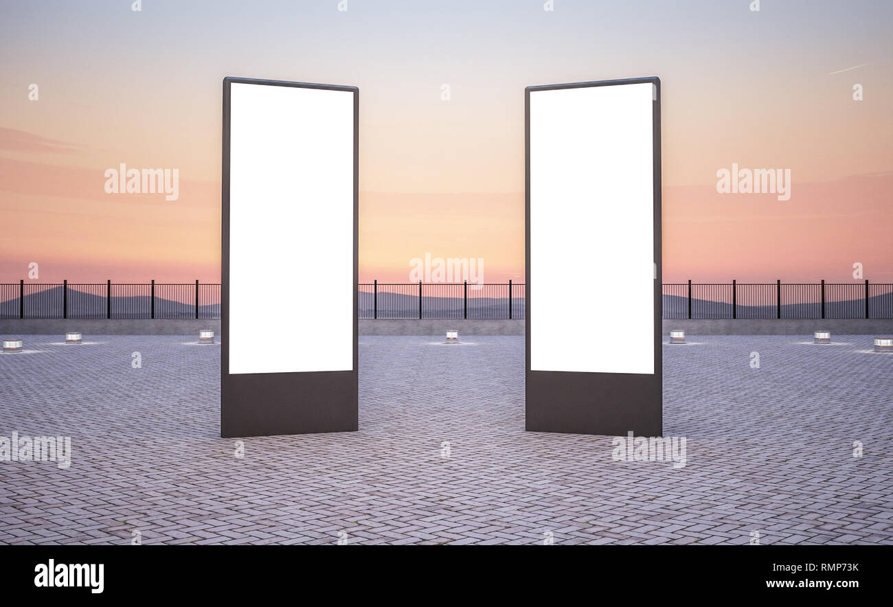 Download Two Vertical Billboard Mockup Outdoor 3d Rendering Stock Photo Alamy