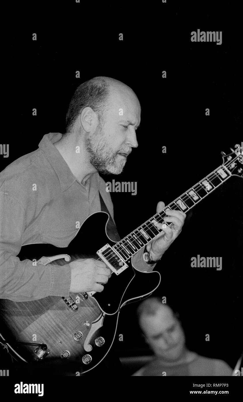 Jazz guitarist and composer John Scofield is shown performing on stage during a 'live' concert appearance. Stock Photo