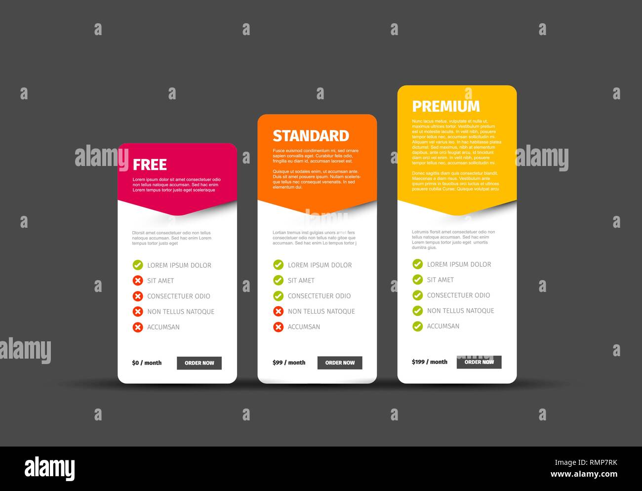 Product / service price comparison table with description Stock Vector ...