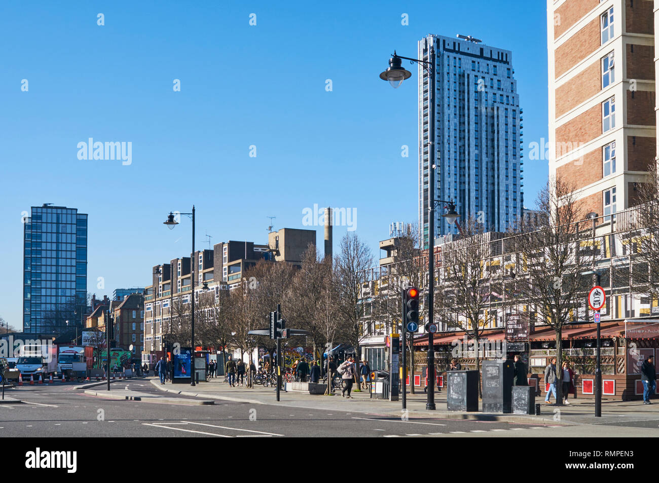 Old Street, East London UK, looking west towards Old Street roundabout Stock Photo