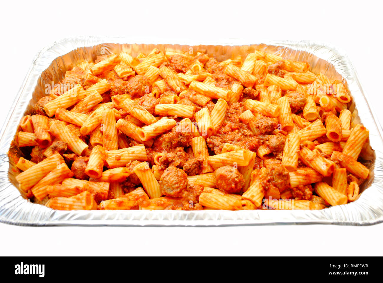 Foil Pan Filled with Baked Ziti Pasta Stock Photo Alamy