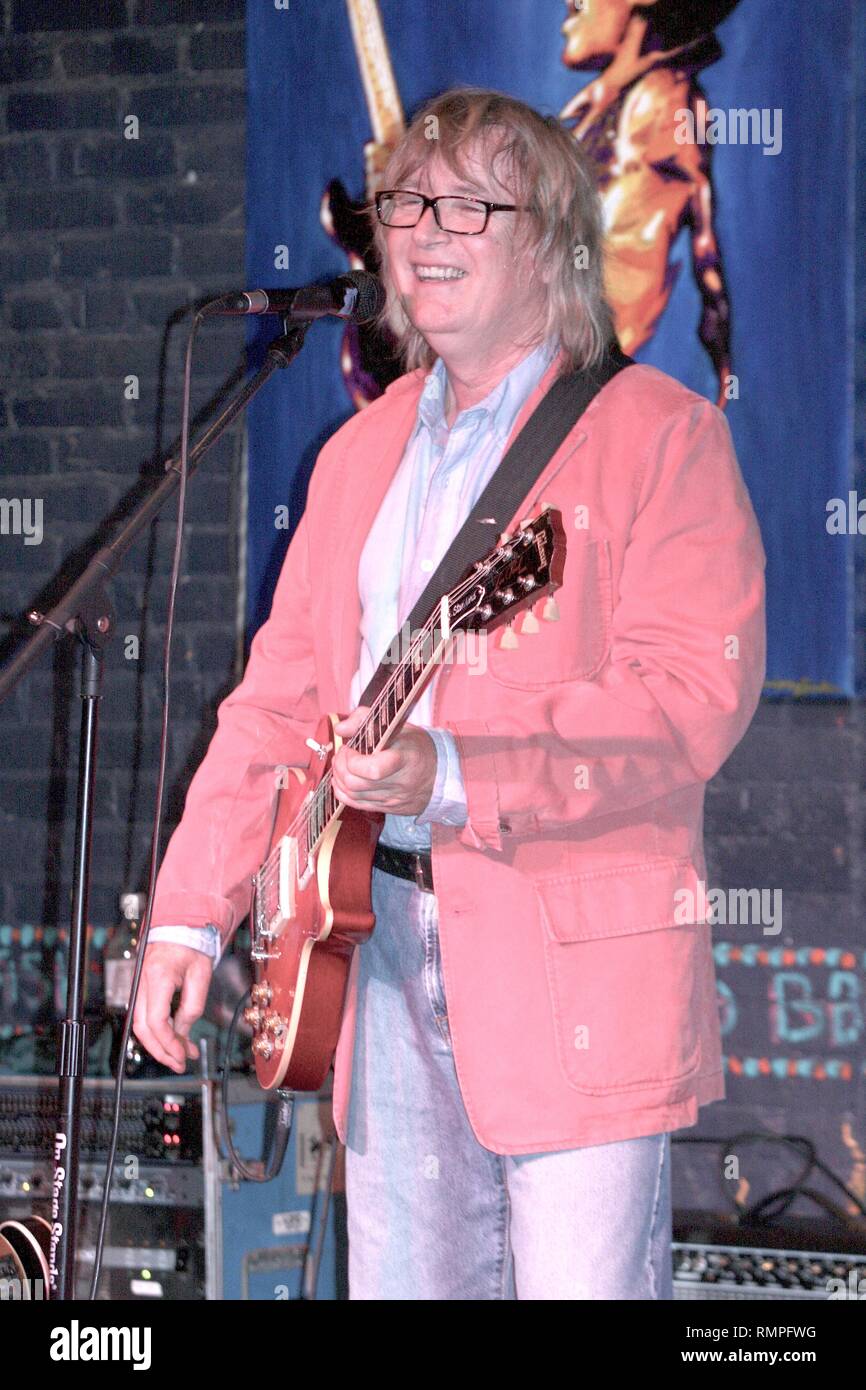 Singer, songwriter and guitarist Kim Simmonds of Savoy Brown is shown playing his Gibson Les Paul guitar during a 'live' concert appearance. Stock Photo