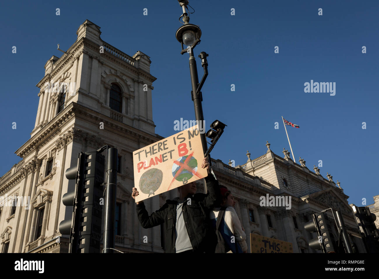 London, UK. 15th Feb, 2019.  Inspired by Swedish teenager Greta Thunberg and organised by Youth Strike 4 Climate, British eco-aware school and college-age pupils protest about Climate Change in Parliament Square during their walkout from classes, on 15th February 2019, in Westminster, London England. Photo by Richard Baker / Alamy Live News Credit: RichardBaker/Alamy Live News Stock Photo