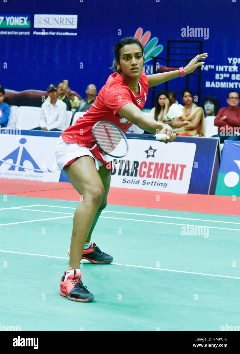 Assam India. 15th Feb 2019. 83rd Senior National Badminton Championship. Guwahati Assam India. Febryary 15 2019. Indian Shuttler PV Sindhu against Ashmita Chaliha unseen in action during Semi Final Ma...