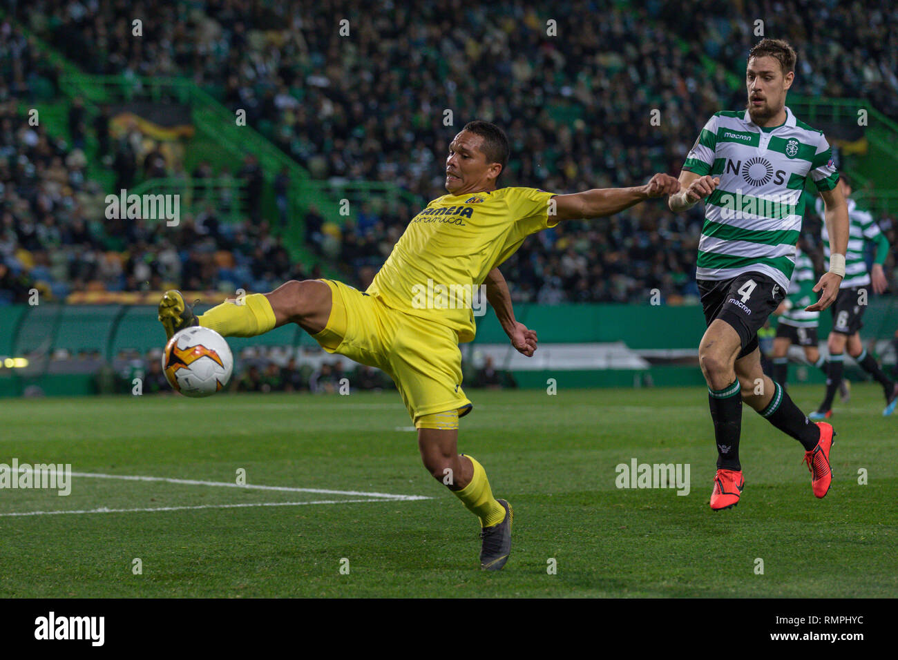 Lisbon, Portugal. 14th Feb, 2019. February 14, 2019. Lisbon, Portugal. Villarreal's forward from Colombia Carlos Bacca (9) in action during the game of the UEFA Europa League, Round of 32, Sporting CP vs Villarreal CF © Alexandre de Sousa/Alamy Live News Credit: Alexandre Sousa/Alamy Live News Stock Photo