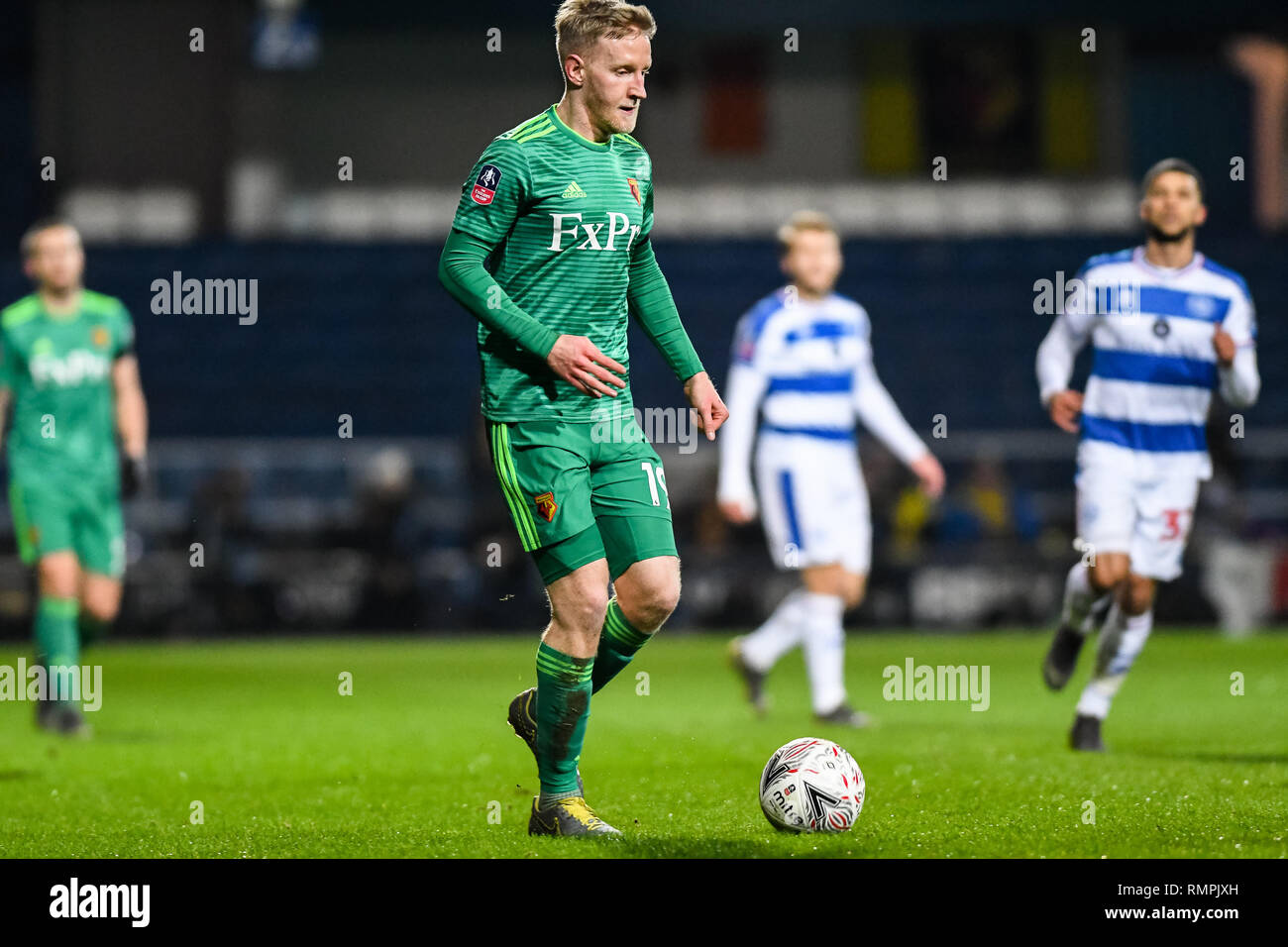 London, UK. 15th Feb, 2019. Will Hughes of Watford during the The FA Cup 5th Round match between Queens Park Rangers and Watford at the Loftus Road Stadium, London, England on 15 February 2019. Photo by Adamo Di Loreto. Editorial use only, license required for commercial use. No use in betting, games or a single club/league/player publications. Credit: UK Sports Pics Ltd/Alamy Live News Stock Photo
