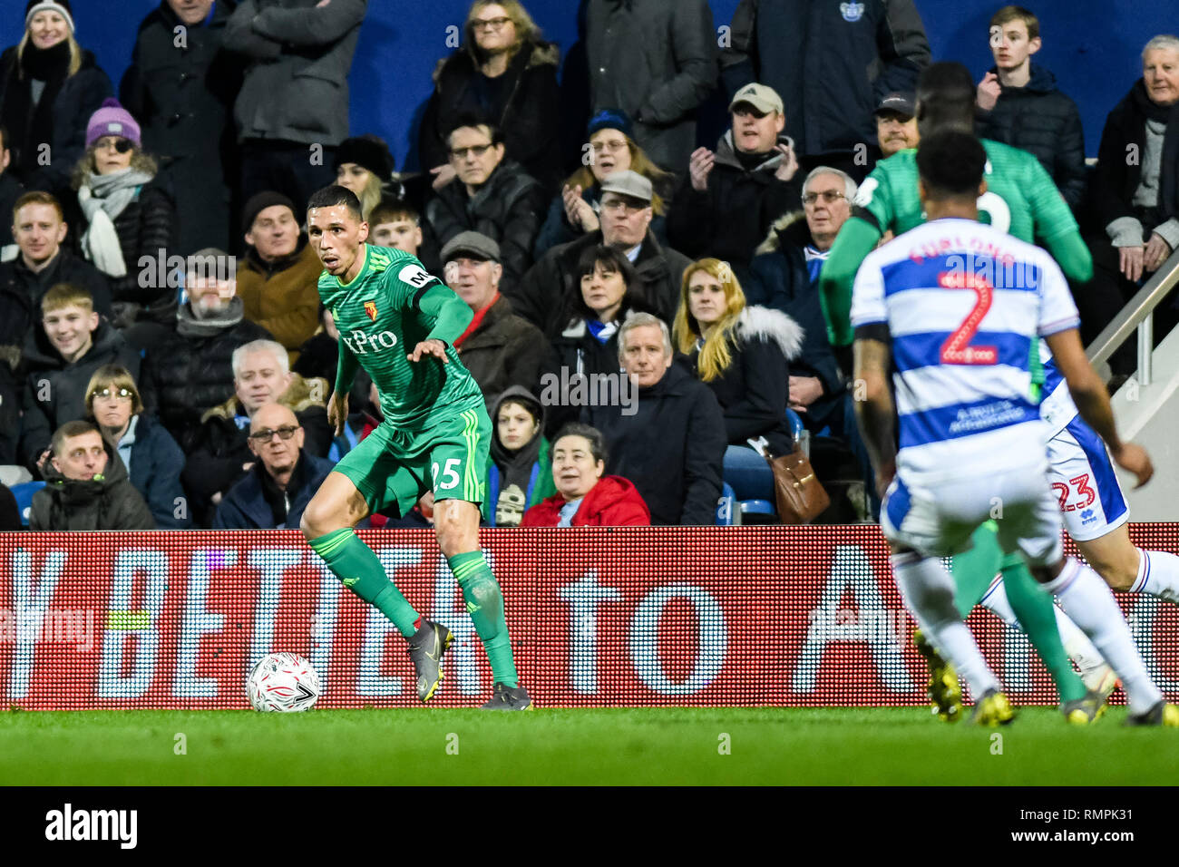 London, UK. 15th Feb, 2019. Craig Cathcart of Watford during the The FA Cup 5th Round match between Queens Park Rangers and Watford at the Loftus Road Stadium, London, England on 15 February 2019. Photo by Adamo Di Loreto. Editorial use only, license required for commercial use. No use in betting, games or a single club/league/player publications. Credit: UK Sports Pics Ltd/Alamy Live News Stock Photo