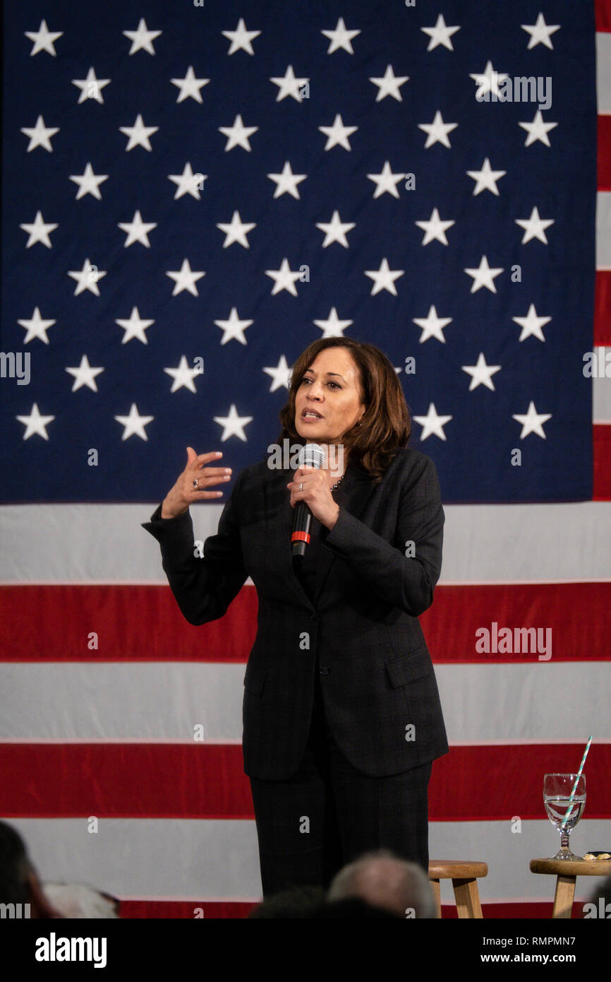 North Charleston, United States. 15th Feb, 2019. Senator Kamala Harris address a town hall event during her campaign for the Democratic presidential nomination February 15, 2019 in North Charleston, South Carolina. South Carolina is the first southern democratic primary for the presidential race. Credit: Planetpix/Alamy Live News Stock Photo