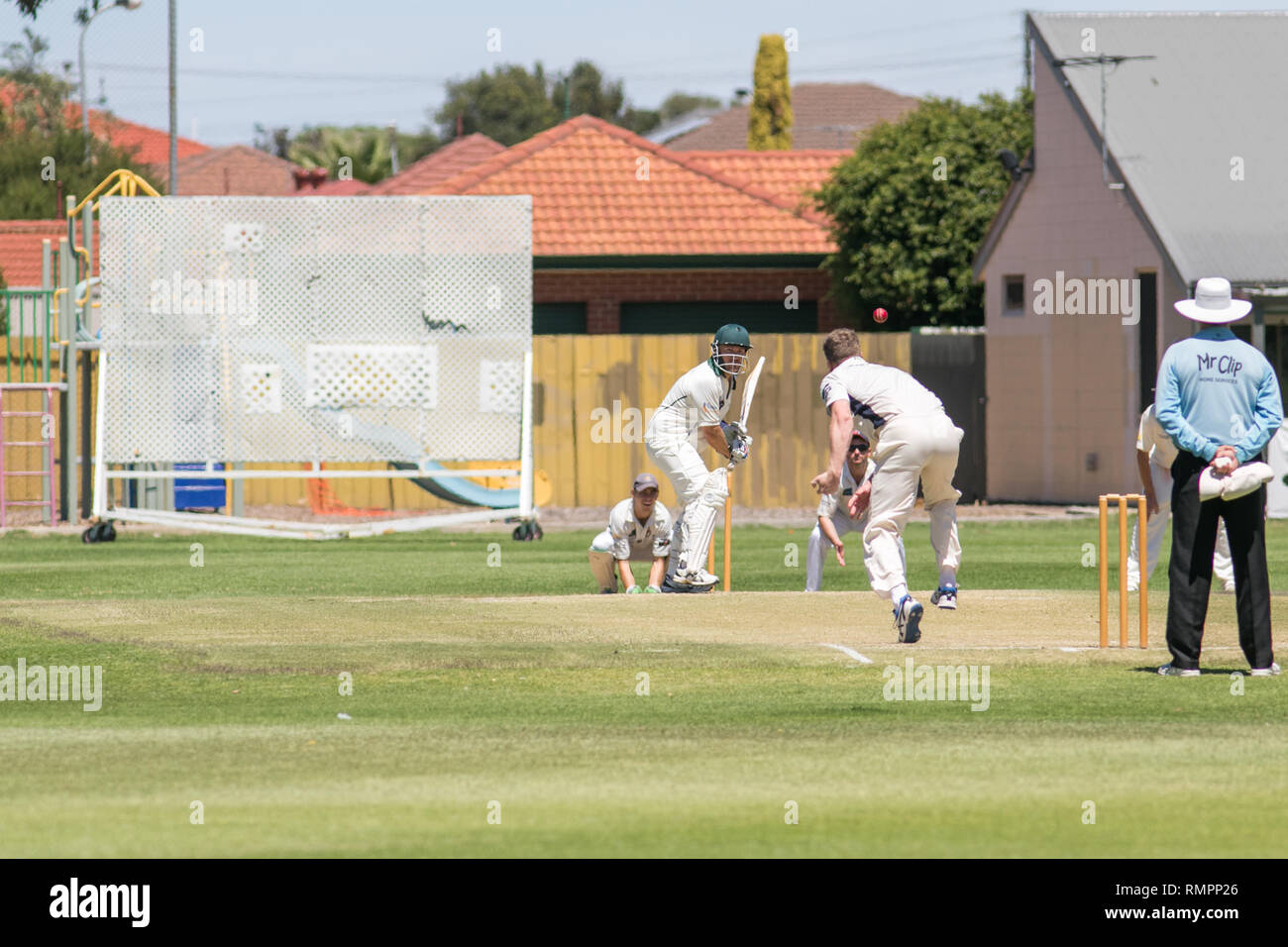 Adelaide, Australia. 16th Feb, 2019. An Association Cricket match between Woodville Rechabites Cricket club and Pooraka Mighty Bulls being played at the Matheson Reserve on a hot saturday afternoon with temperatures of 29 degrees celsius Credit: amer ghazzal/Alamy Live News Stock Photo