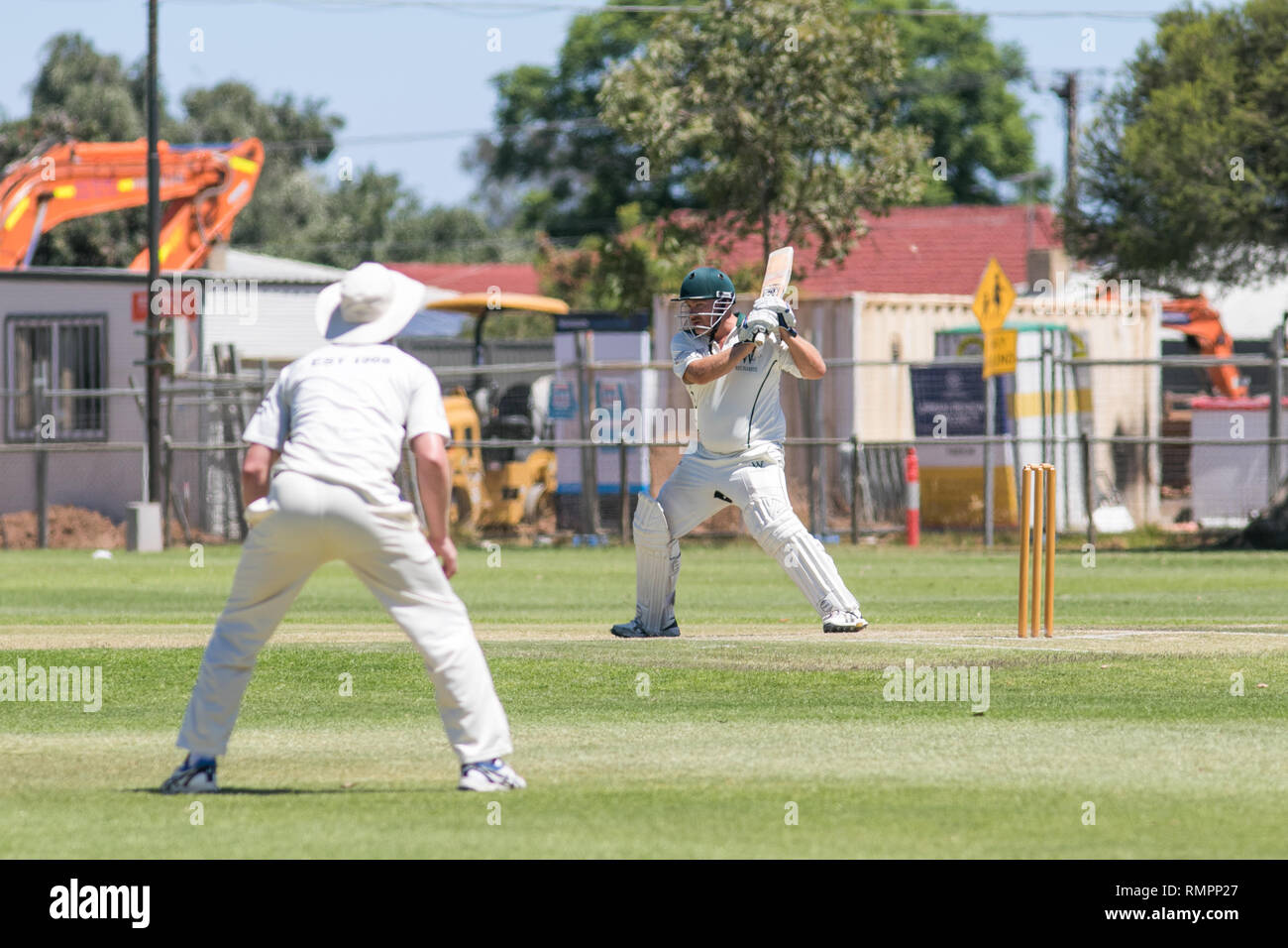 Adelaide, Australia. 16th Feb, 2019. An Associatoin Cricket match between Woodville Rechabites Cricket club and Pooraka Mighty Bulls being played at the Matheson Reserve on a hot saturday afternoon with temperatures of 29 degrees celsius Credit: amer ghazzal/Alamy Live News Stock Photo