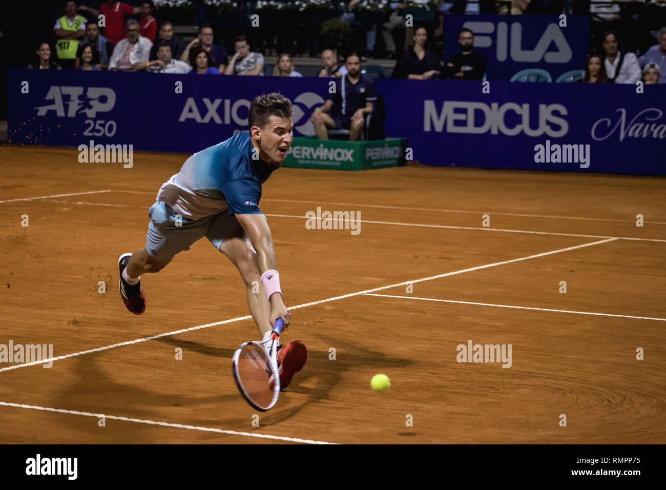 Buenos Aires, Federal Capital, Argentina. 15th Feb, 2019. The Austrian Dominic Thiem is in the semifinals of the Argentina Open 2019 after beating the Uruguayan player Pablo Cuevas 4-6; 6-4; 6-3. The favorite to take the trophy of the tournament will have to face the Argentine Diego Schwartzman who in turn defeated the Spanish Albert Ramos ViÃ±ola 6-1; 7-5. Credit: Roberto Almeida Aveledo/ZUMA Wire/Alamy Live News Stock Photo