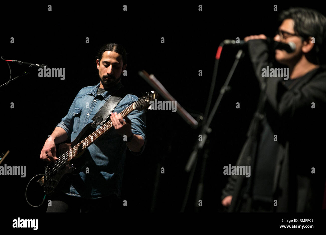 Tehran, Iran. 15th Feb, 2019. Members of an Iranian rock band perform at a  concert during the 34th Fajr International Music Festival in Tehran, Iran,  Feb. 15, 2019. Credit: Ahmad Halabisaz/Xinhua/Alamy Live