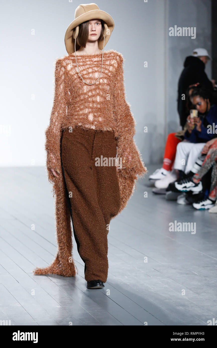 London, UK. 16th February 2019. Models walk the runway at the ASSAI show during London Fashion Week February 2019 at the BFC Show Space on February 15, 2019 in London, England. Credit: Michal Busko/Alamy Live News Stock Photo