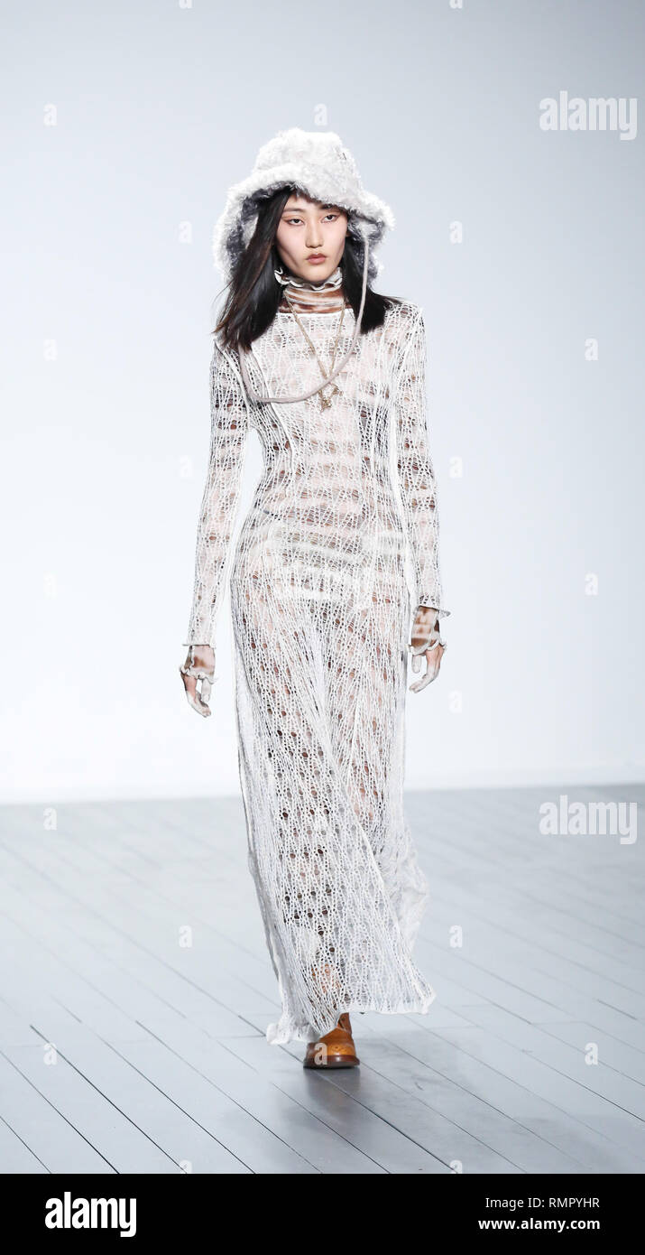 London, UK. 16th February 2019. Models walk the runway at the ASSAI show during London Fashion Week February 2019 at the BFC Show Space on February 15, 2019 in London, England. Credit: Michal Busko/Alamy Live News Stock Photo