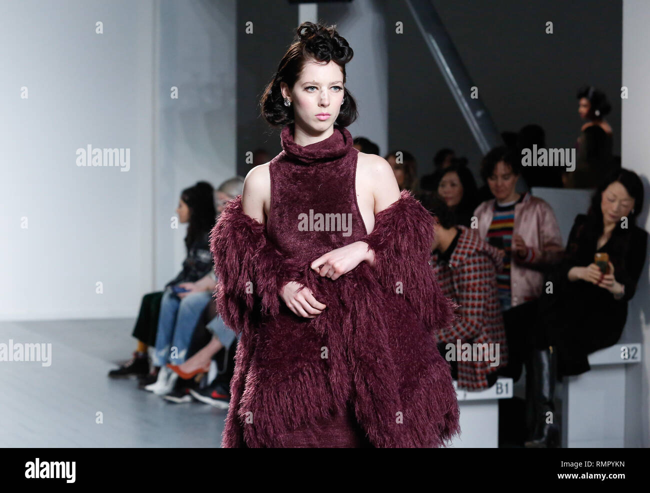 London, UK. 16th February 2019. Model walks on a catwalk during Mark Fast show during the first day of the London Fashion Week, United Kingdom on February 15, 2019. Credit: Michal Busko/Alamy Live News Stock Photo