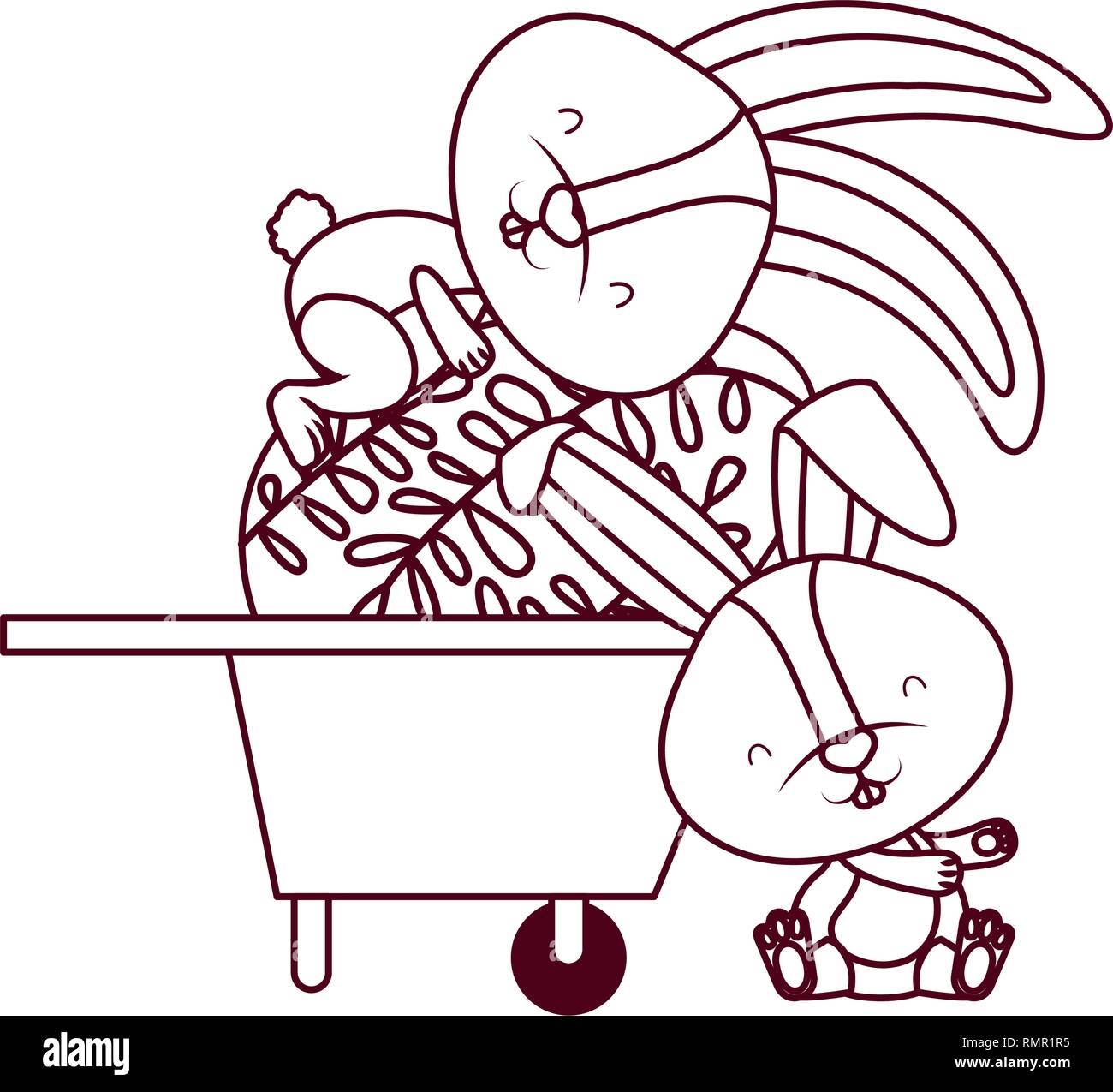 bunnies with wheelbarrow and easter egg icon Stock Vector Image & Art ...