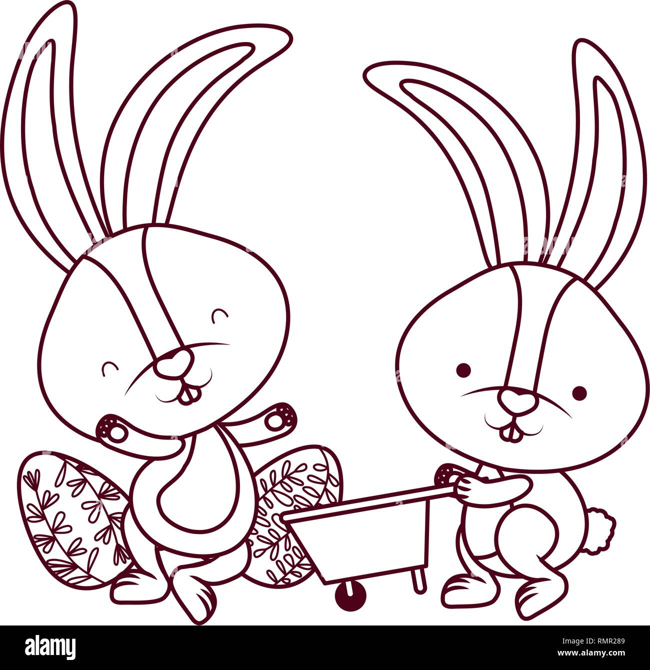 bunnies with wheelbarrow and easter egg icon Stock Vector Image & Art ...