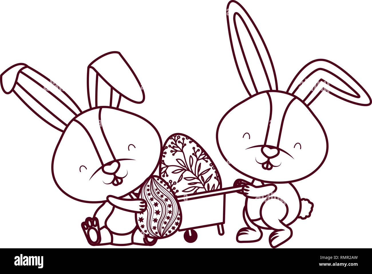 bunnies with wheelbarrow and easter egg icon Stock Vector Image & Art ...