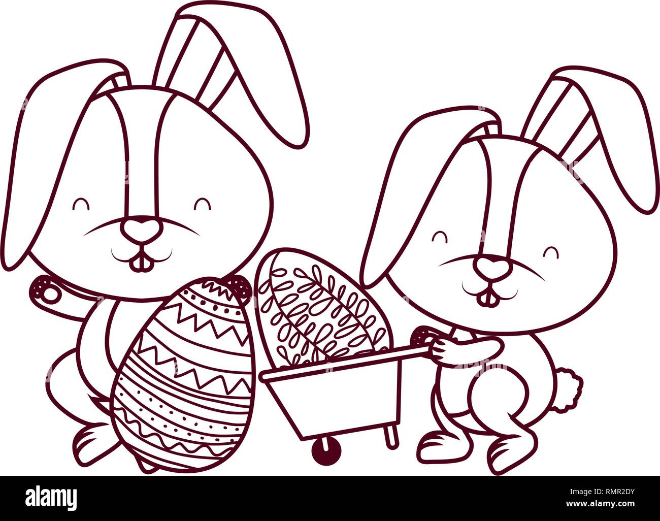 bunnies with wheelbarrow and easter egg icon Stock Vector Image & Art ...