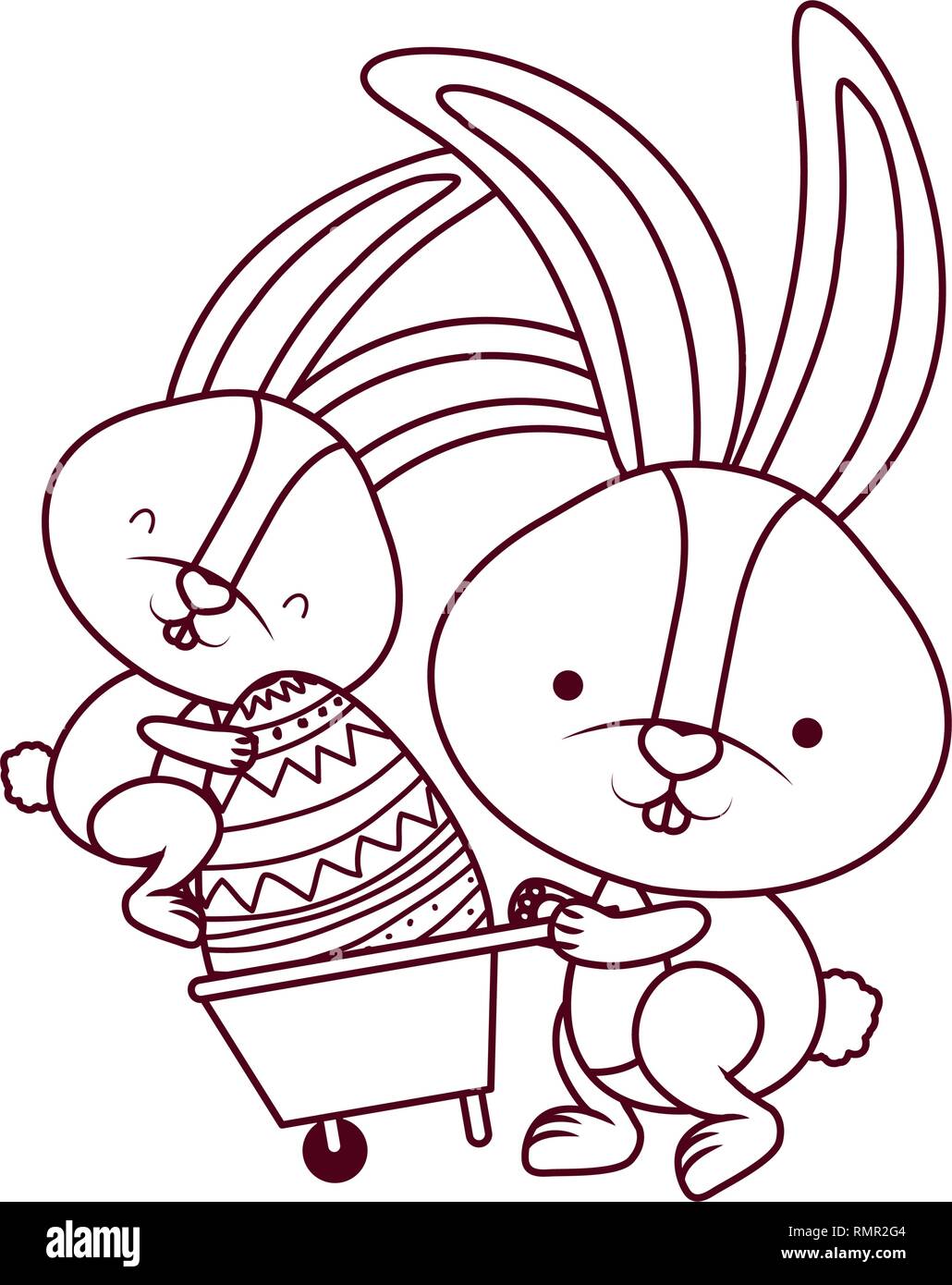 bunnies with wheelbarrow and easter egg icon Stock Vector Image & Art ...