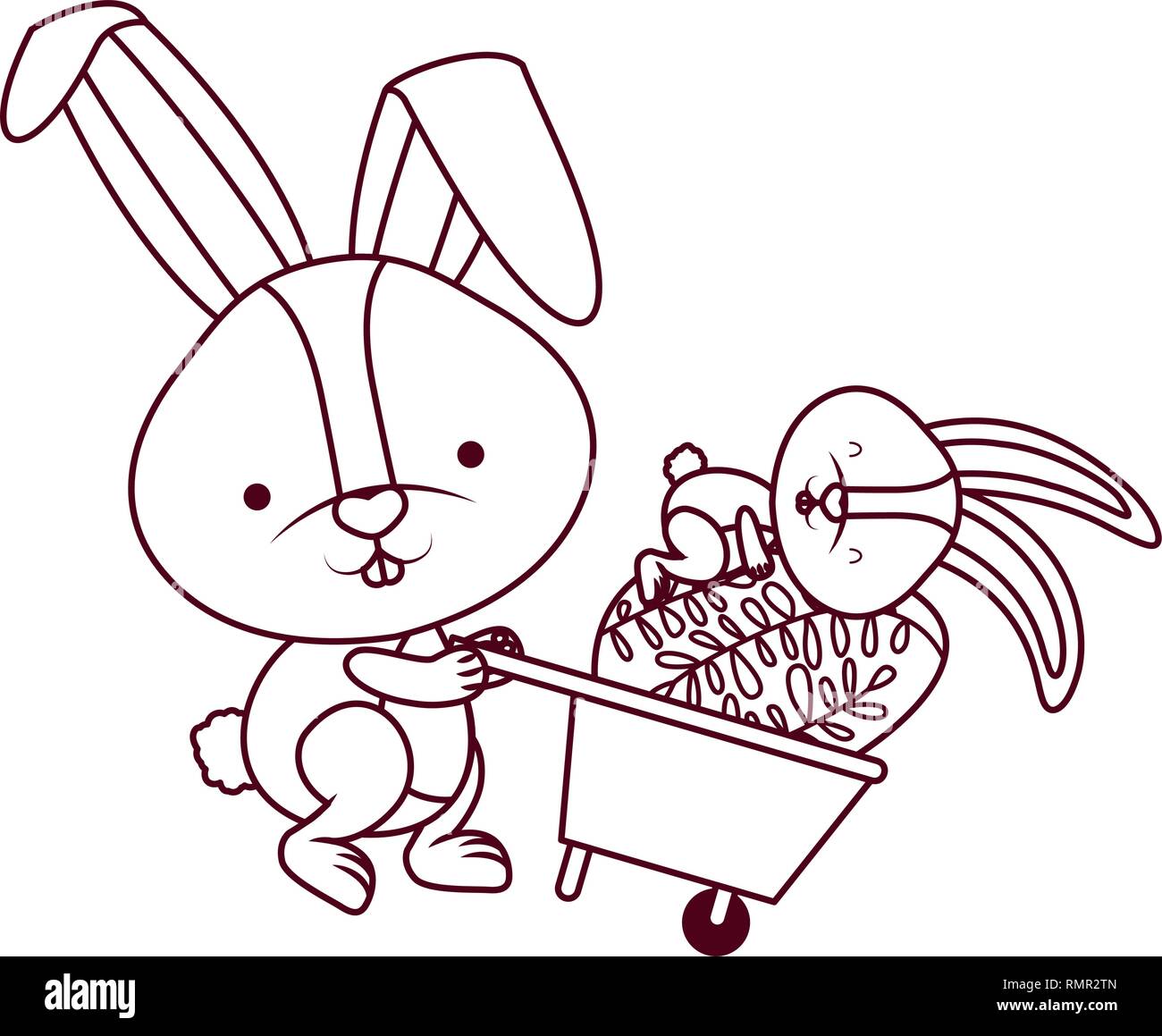 bunnies with wheelbarrow and easter egg icon Stock Vector Image & Art ...
