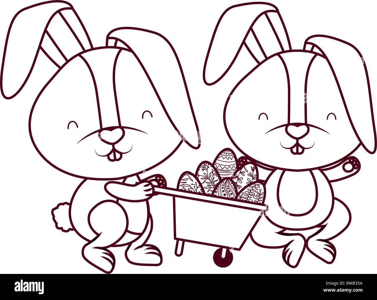 bunnies with wheelbarrow and easter egg icon Stock Vector Image & Art ...