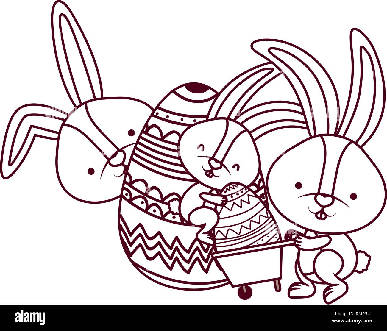 bunnies with wheelbarrow and easter egg icon Stock Vector Image & Art ...