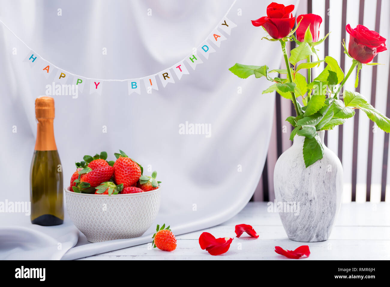 Happy birthday party decoration roses hi-res stock photography and images -  Alamy