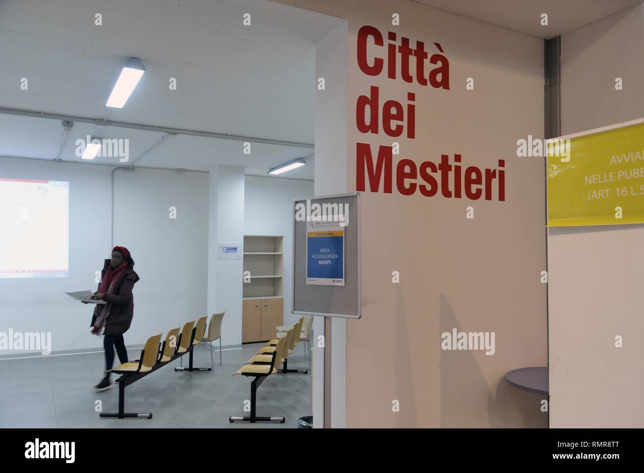 Employment Center in Milan. AFOL Metropolitana (Agency for training, orientation and work), a special consortium company owned by the Metropolitan City of Milan and 67 other Municipalities. Stock Photo