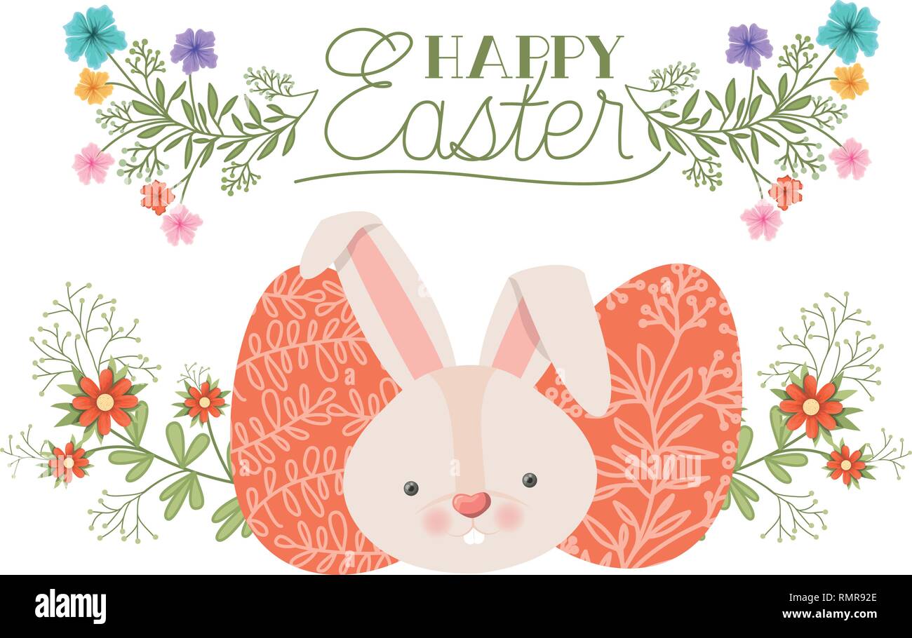happy easter label with eggs and flowers icon Stock Vector Image & Art ...