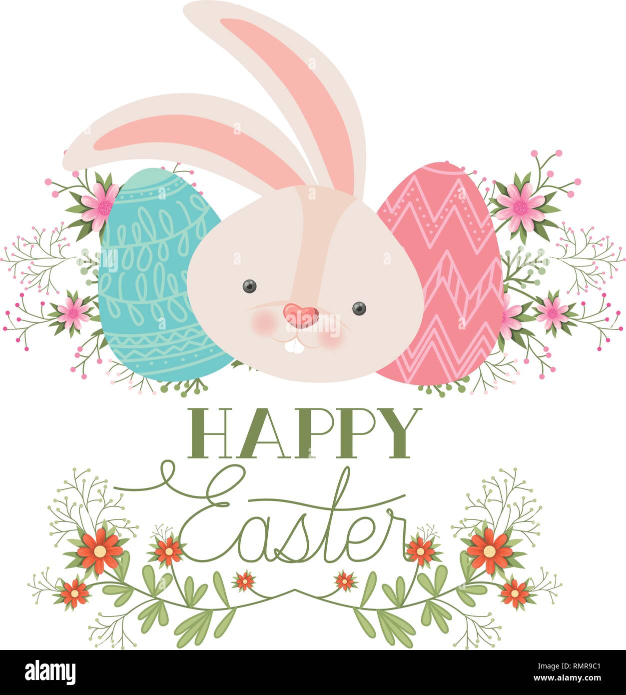 happy easter label with eggs and flowers icon Stock Vector Image & Art ...