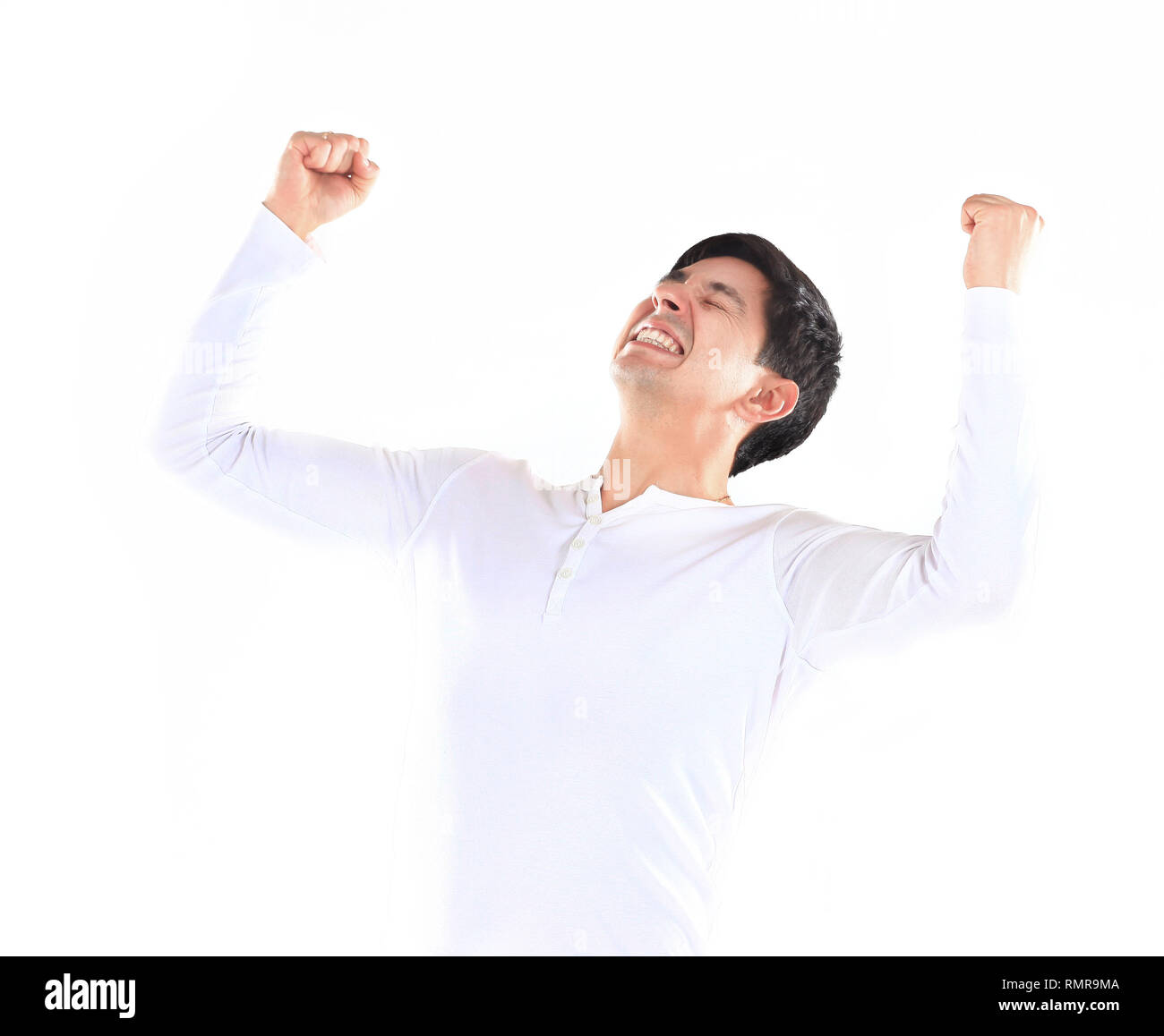 background image. a very happy young man. on a white background Stock Photo