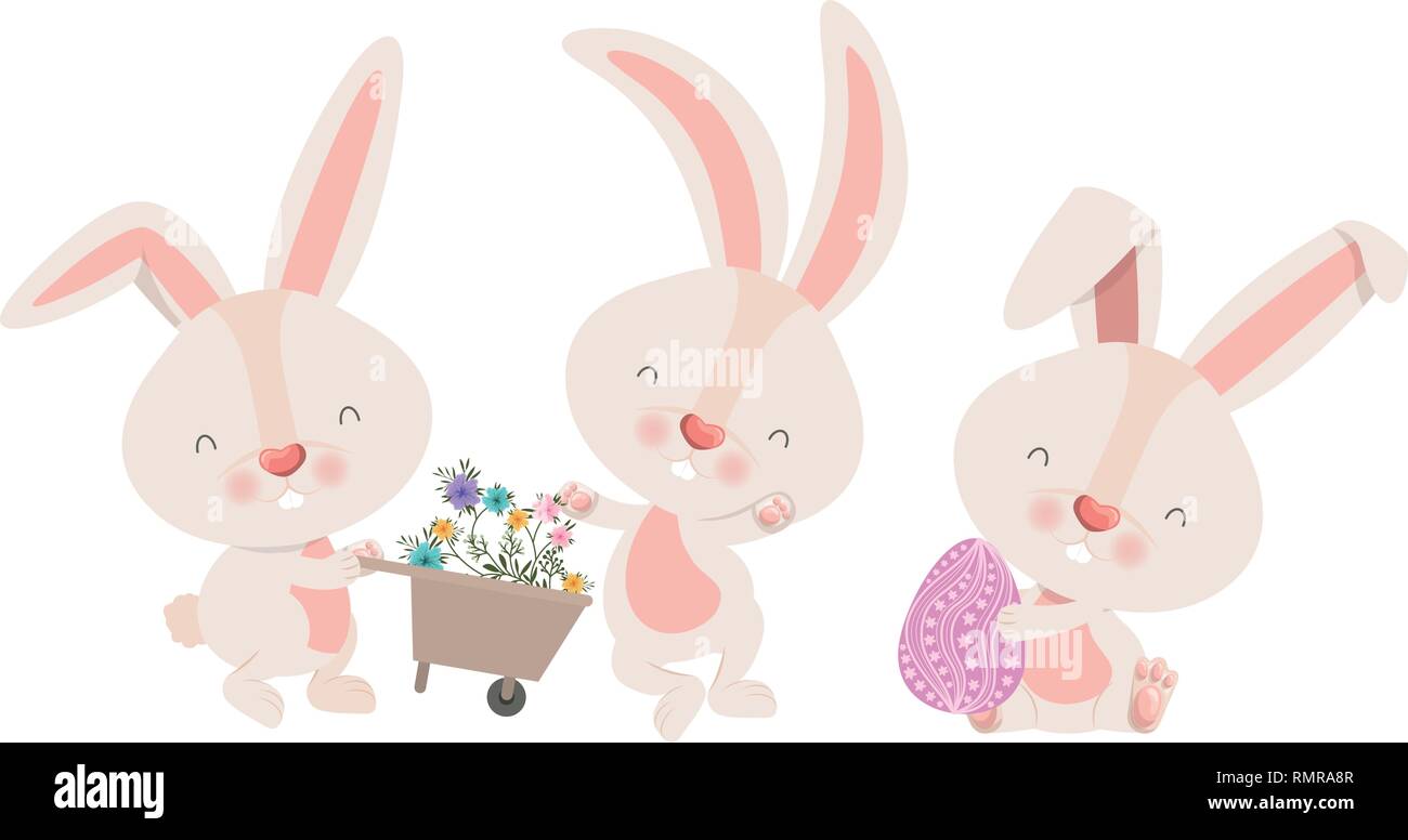 rabbits with wheelbarrow and easter egg icon Stock Vector Image & Art ...