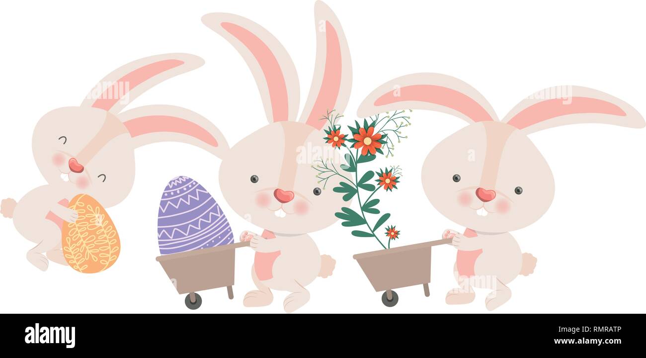 rabbits with wheelbarrow and easter egg icon Stock Vector Image & Art ...