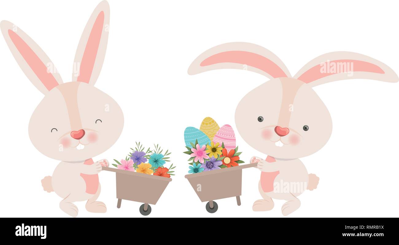 rabbits with wheelbarrow and easter egg icon Stock Vector Image & Art ...