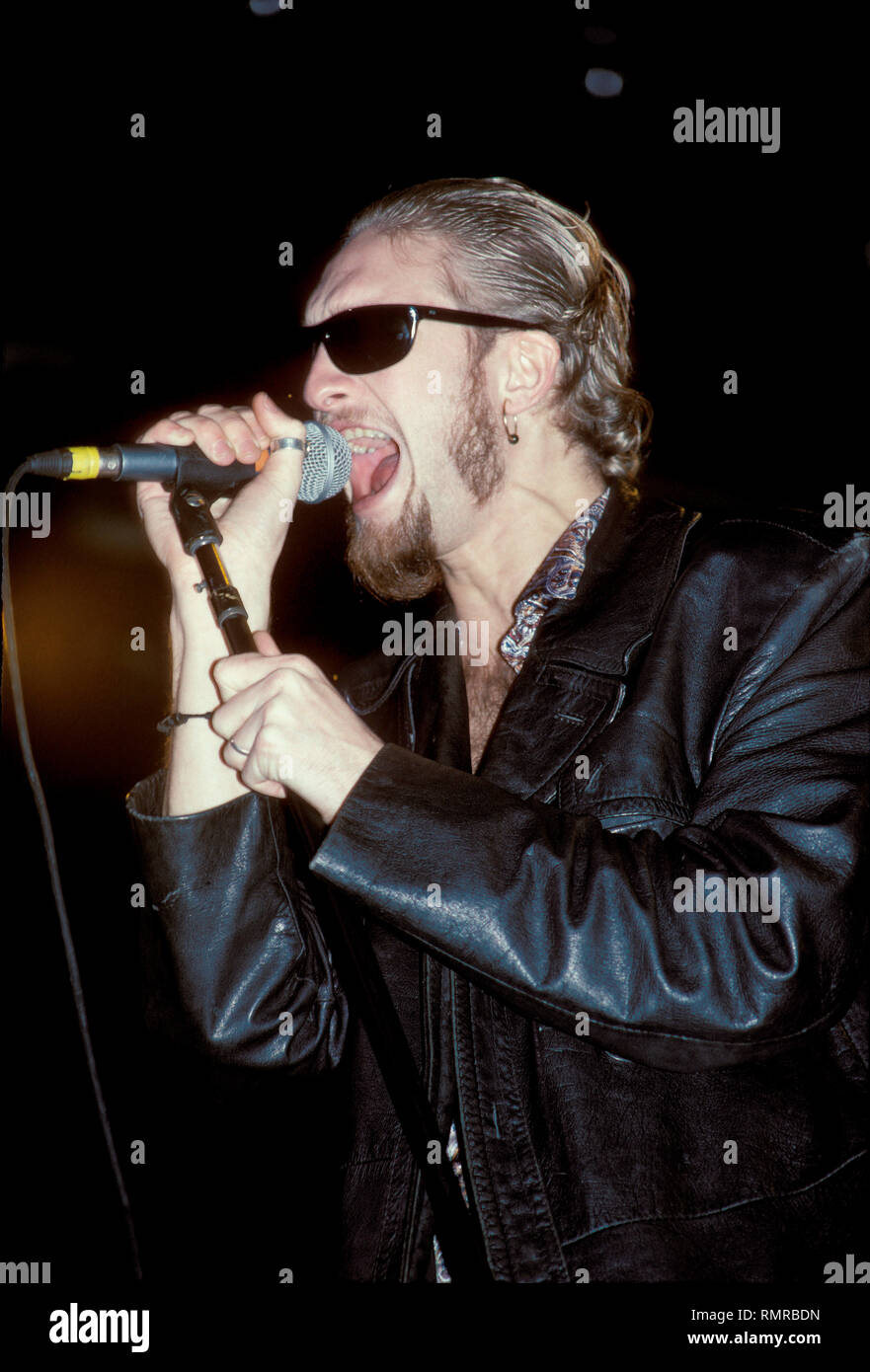 Alice In Chains vocalist Layne Staley is shown performing 'live' in concert. Stock Photo