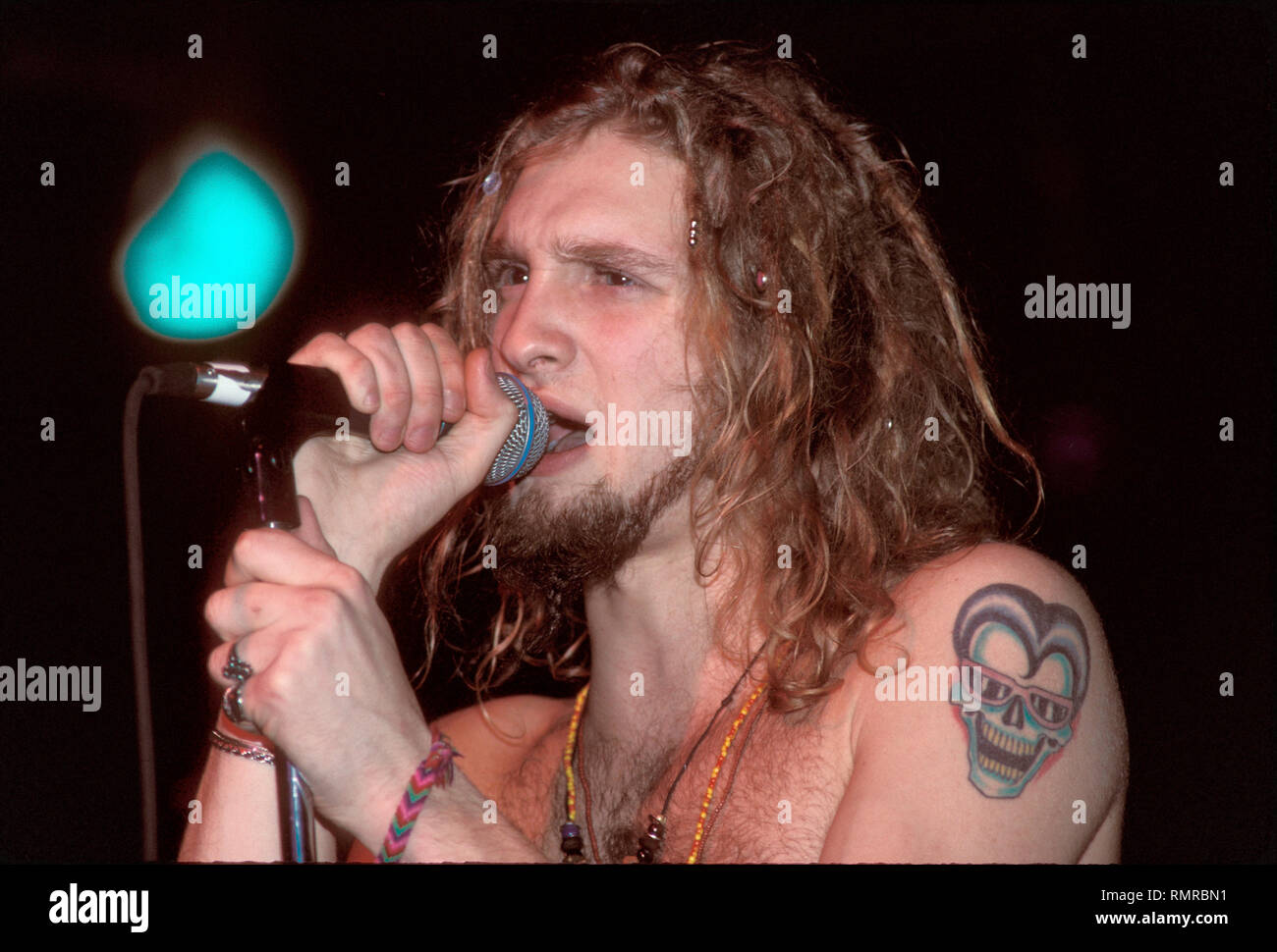 Alice In Chains singer Layne Staley is shown performing 'live' in concert at Toad's Place in new Haven, Connecticut. Stock Photo